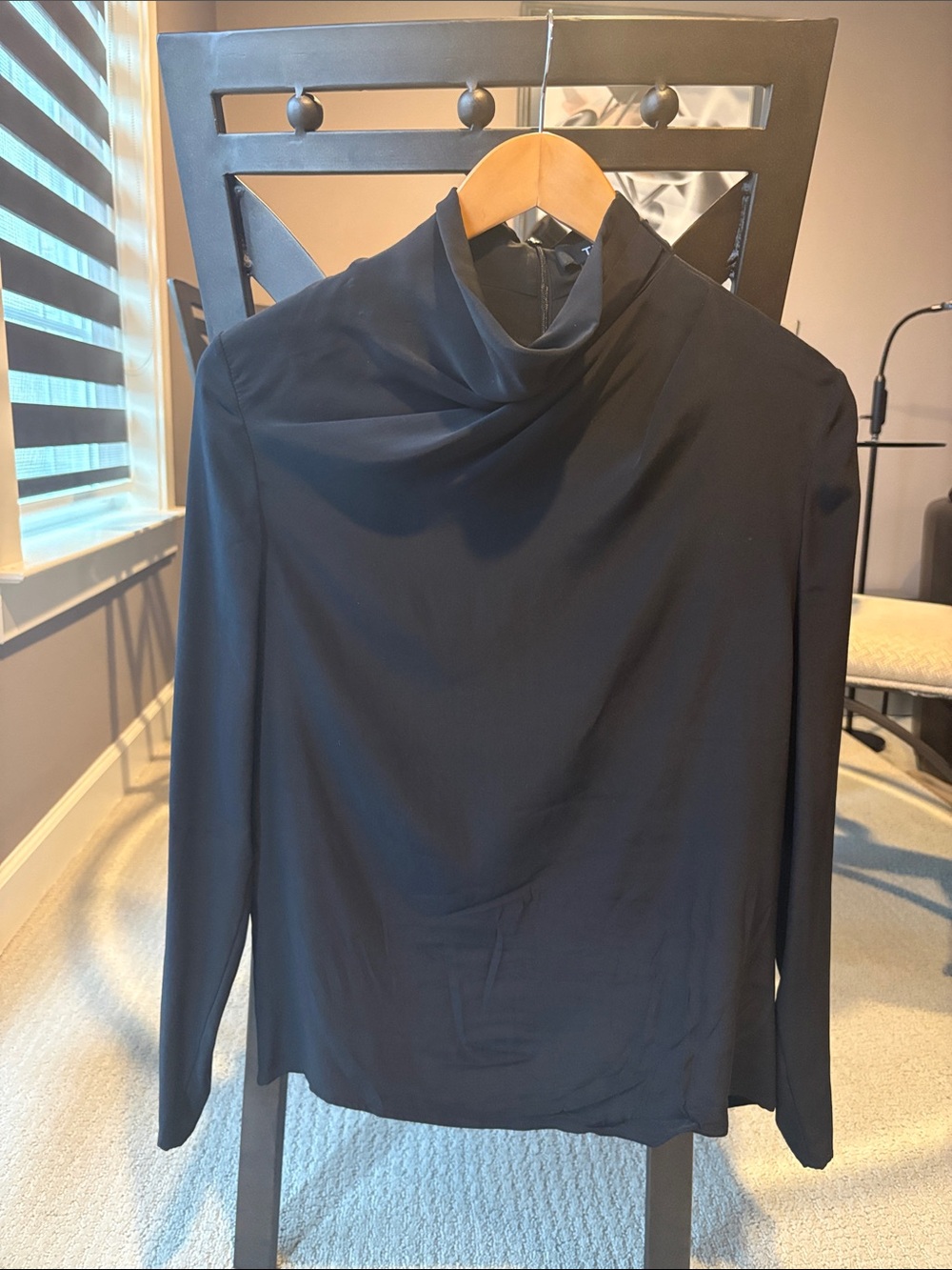 Elegant Black Draped Neck Women's Top